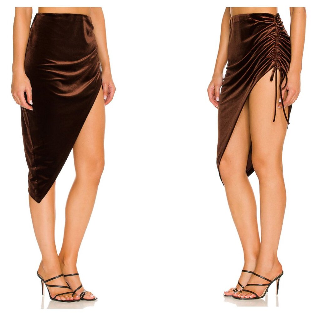Amanda Uprichard Aviette Skirt in Cocoa Brown - Velvet Asymmetrical - Size Small